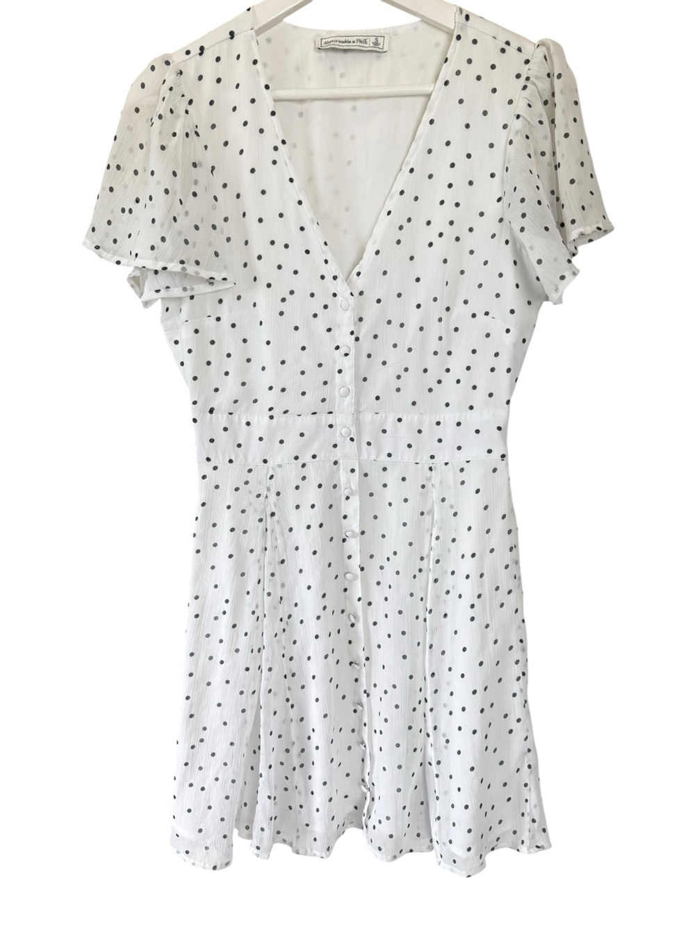 Abercrombie & Fitch White Polka Dot Flutter Sleeve Mini Dress Size | small - Picture 1 of 4